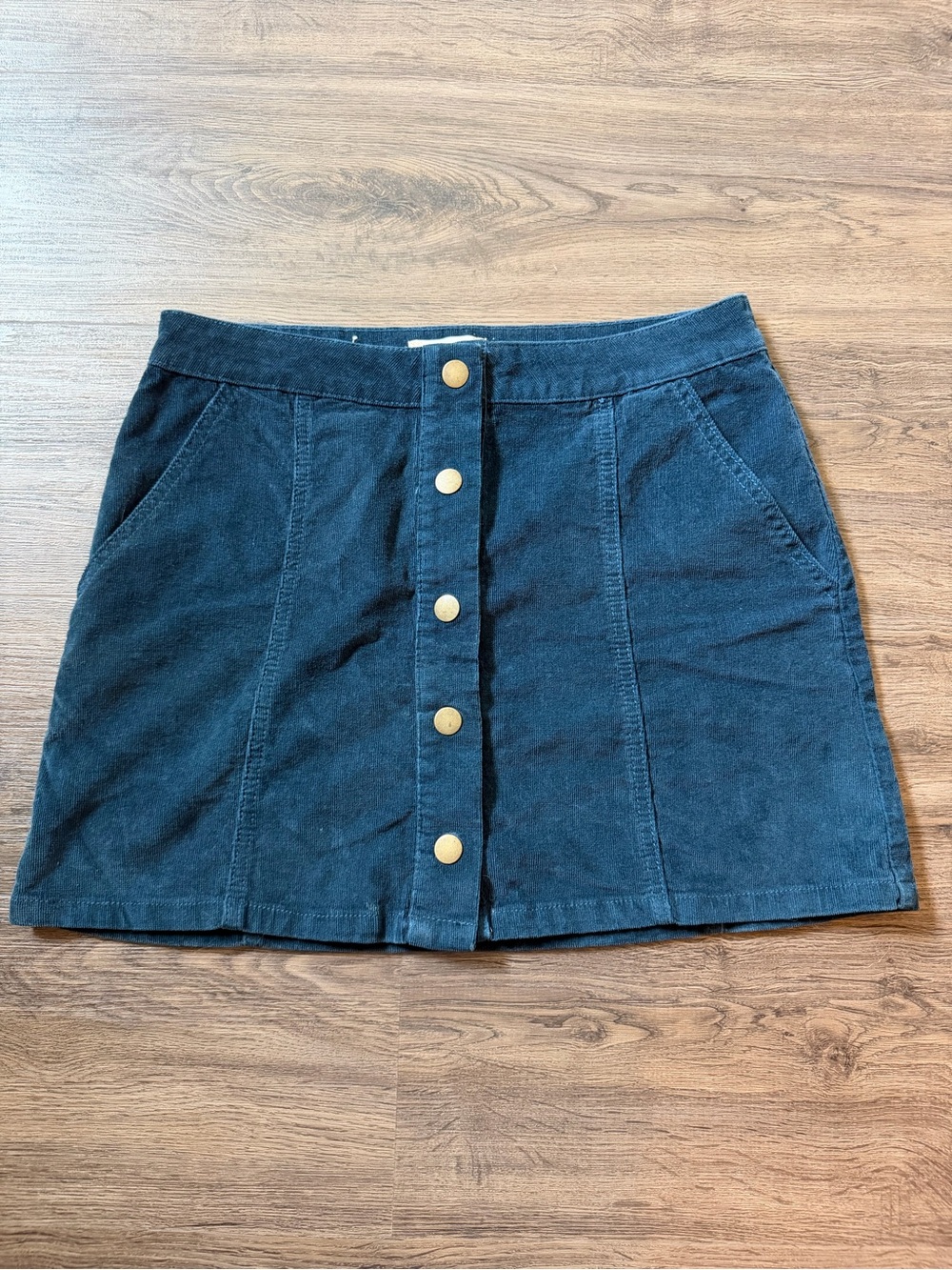 Altar'd State Women's Small Navy Blue Corduroy Button Front A-Line Mini Skirt